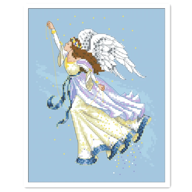 

Twilight angel cross stitch package woman 18ct 14ct 11ct light blue fabric cotton thread embroidery DIY handmade needlework