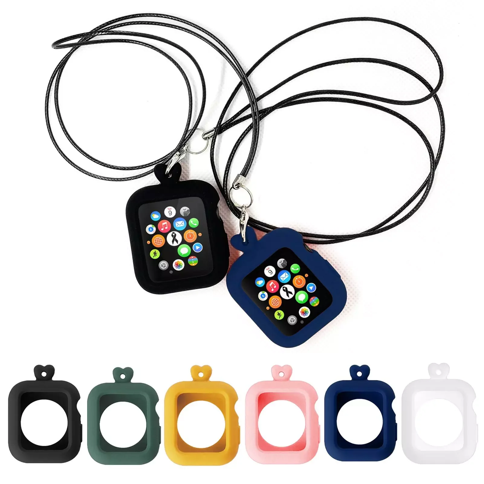 

New Fashion Silicone Case Cover Clip Stand Holder Frame Clasp Strap Necklace Rope For Apple Watch Iwatch Series 38/40/42/44mm