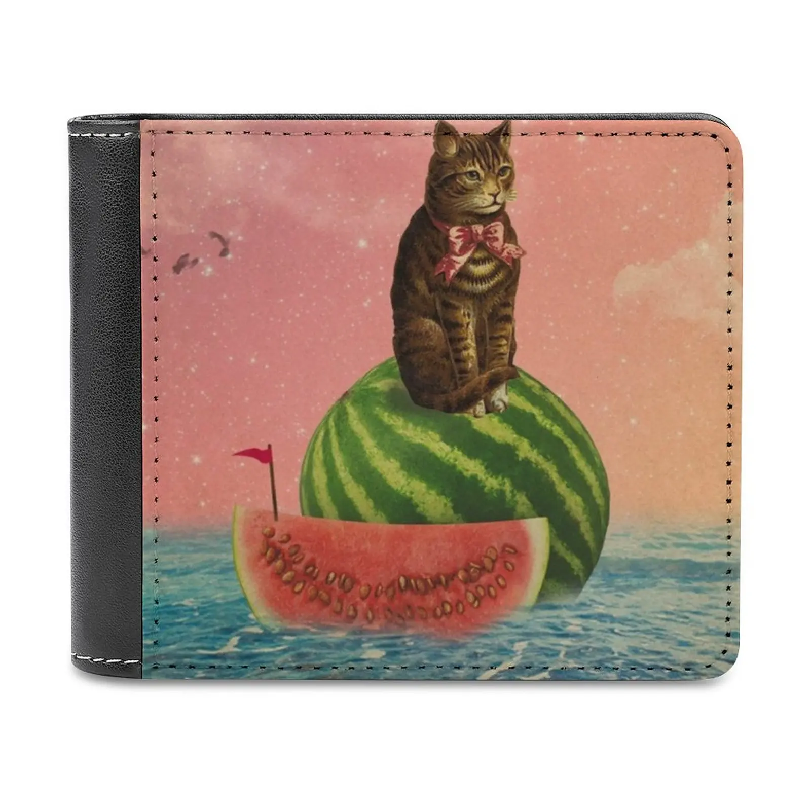 

Модный кошелек для кредитных карт с вашими претензиями, кожаные кошельки, персонализированные кошельки для мужчин и женщин, с коллажем, кошка, океан