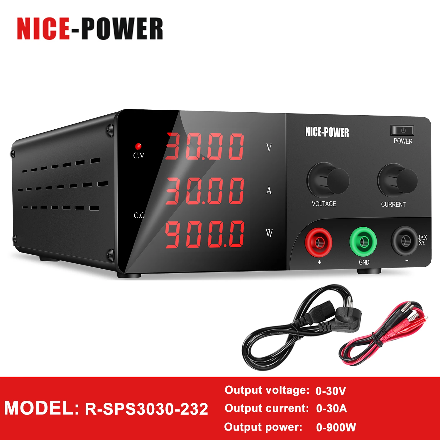 NICE-POWER Adjustable 30V 20A DC Digital Switching Power Supply High Power Industrial Variable Bench Source 60V 10A Laboratory