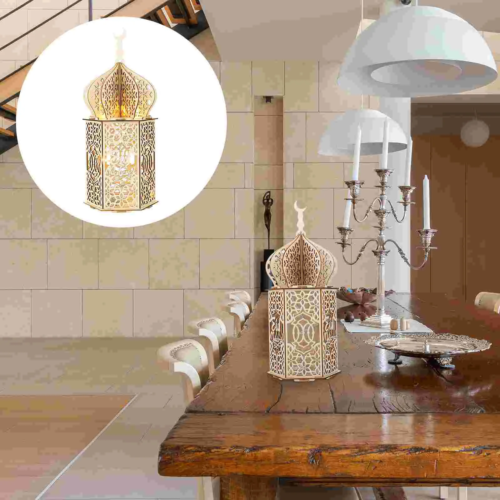 

Wooden Hollow Craft Decor DIY Eid Mubarak Festival Adorn Home Scene Ornament