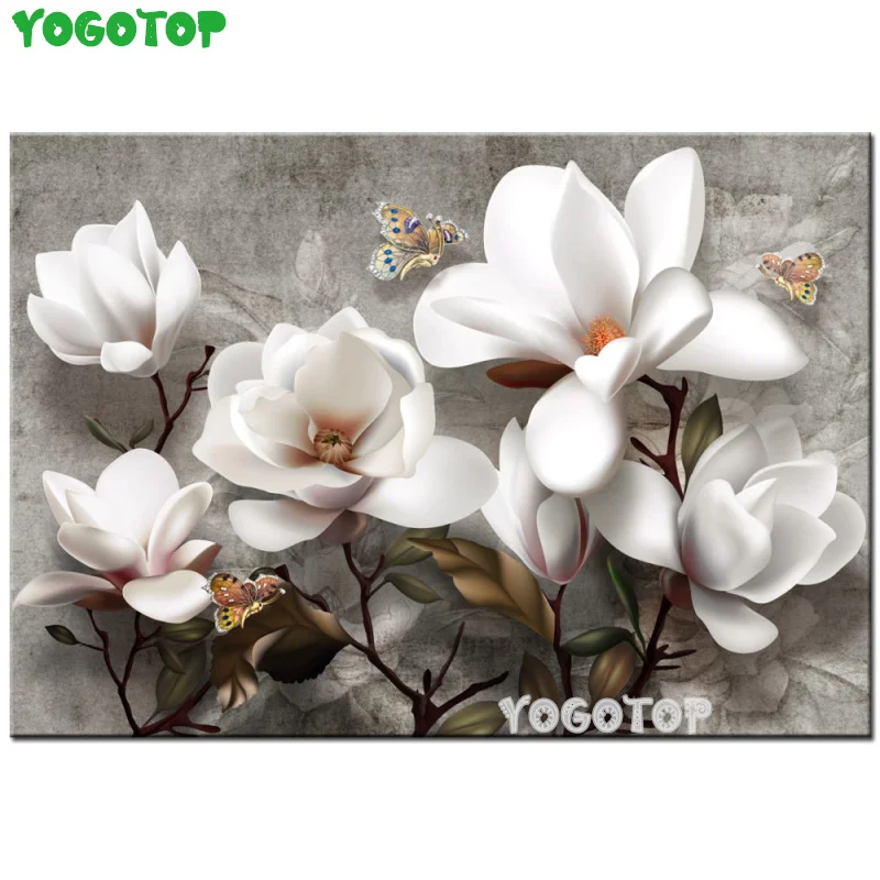

Полностью Алмазная мозаика Новые поступления белая Магнолия своими руками алмазная живопись Вышивка Цветы Картина Стразы домашний декор ...
