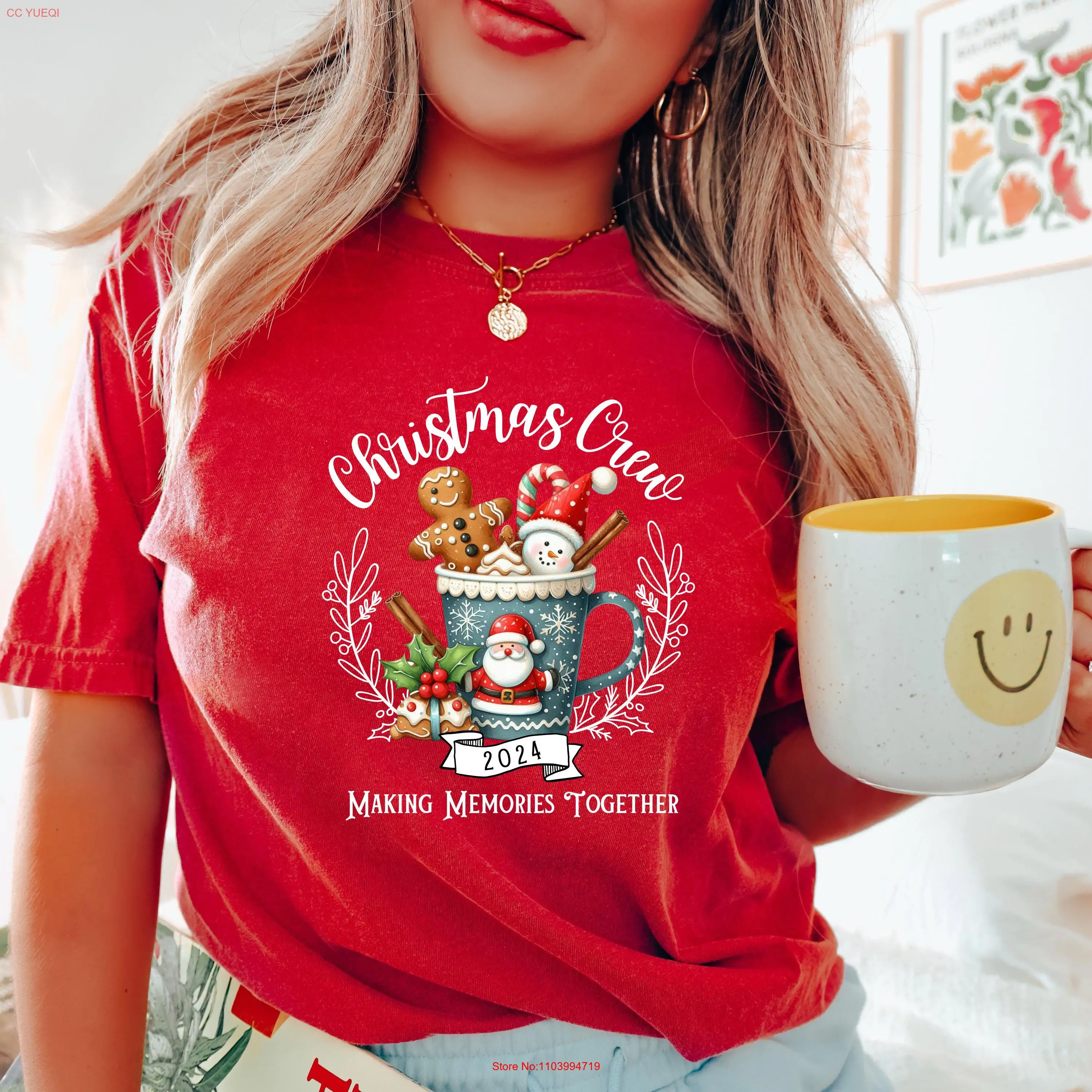 Рождественская футболка Crew 2024 одинаковые комплекты для всей семьи удобные цвета