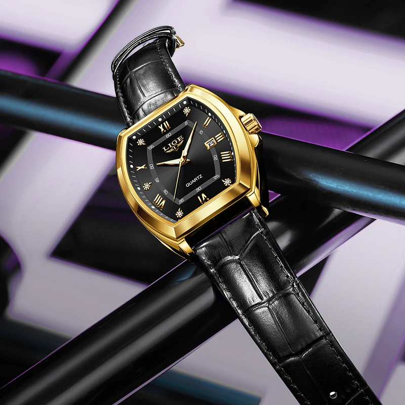 LIGE кварцевые мужские часы модные военные кожаные ремешки светящиеся
