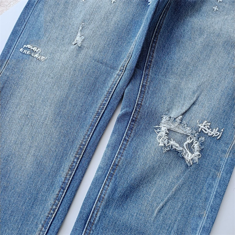 Американские джинсы High Street KSUBI Cross Jeans Мужская модная марка Ретро стирка синий с