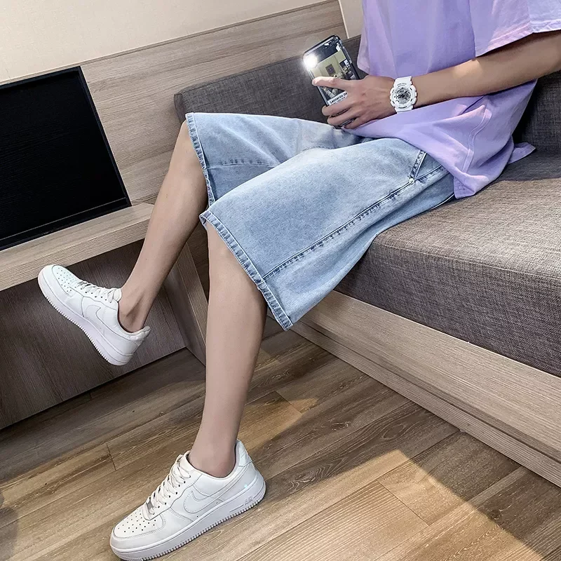 2022New Denim Shorts Male Women Same Korean Style Straight Denim Five-point Pants Casual Short Jeans Daily Wild Couple Models