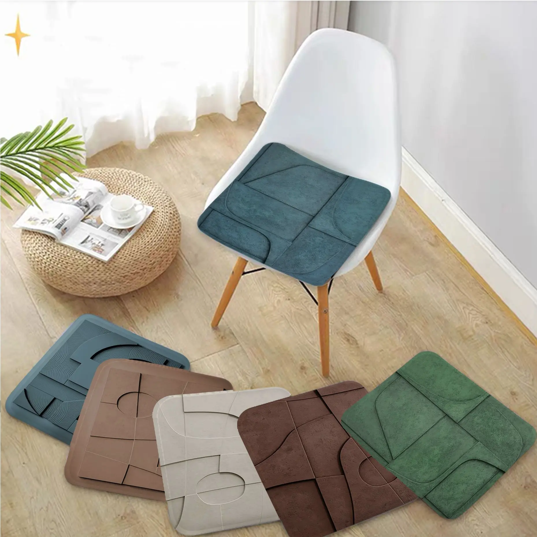 

Brown 3D Effect Geometric Abstract Modern Minimalist Style Stool Pad Patio Home Kitchen Office Chair Seat Cushion Pads Sofa Seat