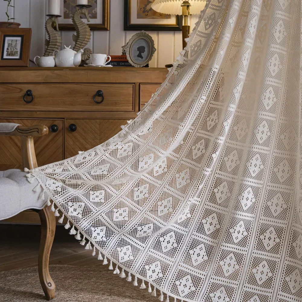 Tende ricamate a quadri scozzesi beige francesi стиль романтико ed элегантный богемный casual eestv