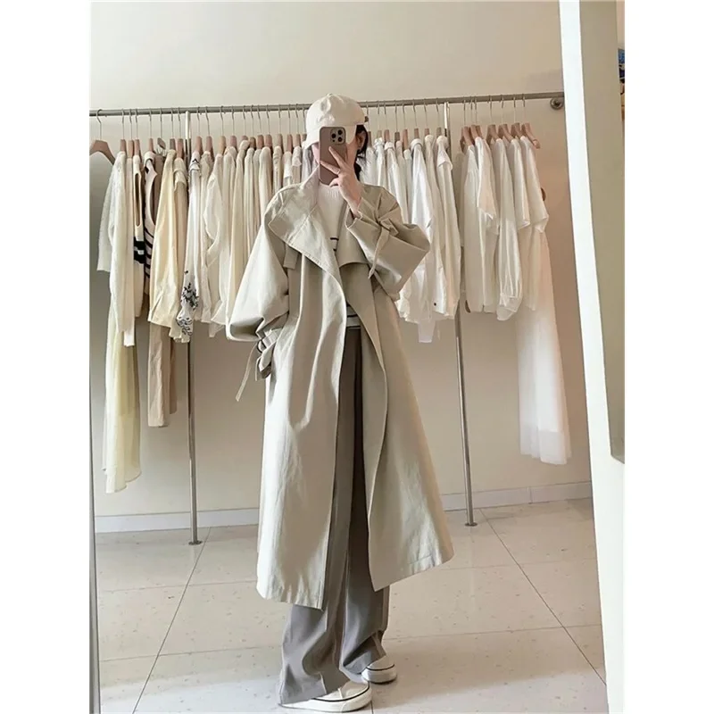 Черный повседневный плащ средней длины свободного кроя женский весенне-осенний