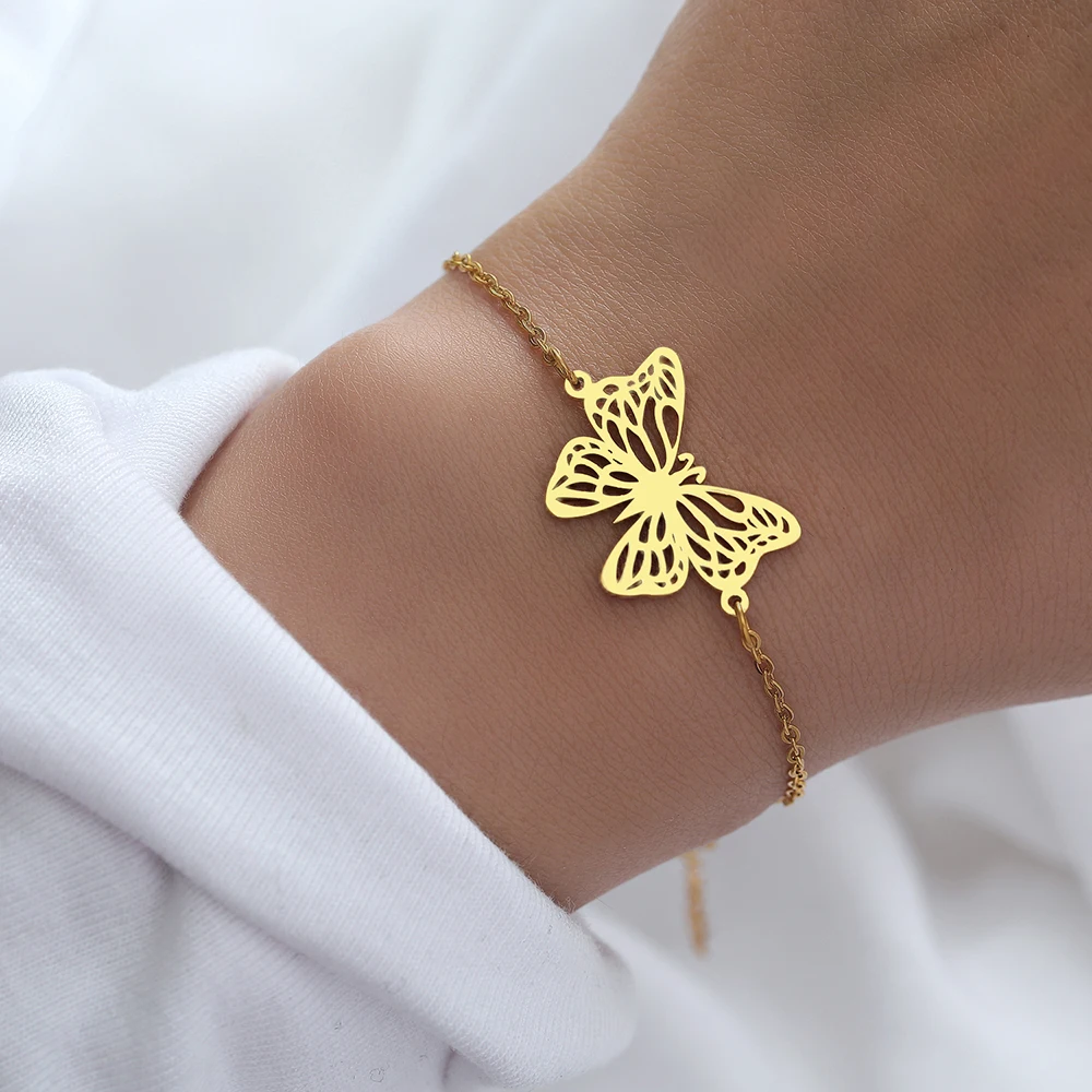 

Изысканные браслеты из нержавеющей стали, Красивая подвеска-бабочка, цепочки, модные браслеты с подвесками для женщин, ювелирные изделия, п...