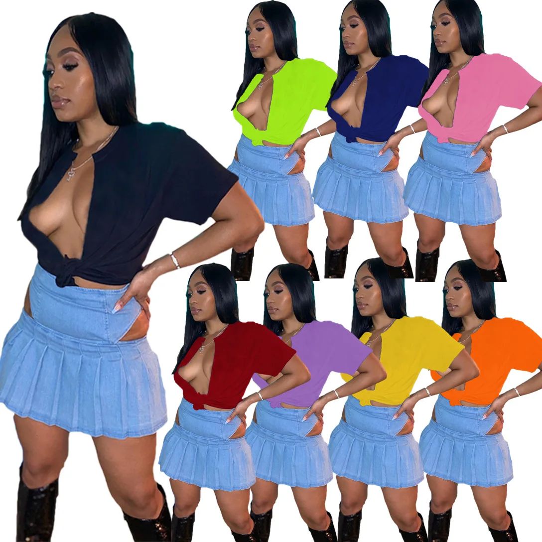 

2022 Spring/summer Clothes for Women Hot Sale Fashion Sexy Solid Color Short Sleeve Casual T-Shirt Multicolor Choice