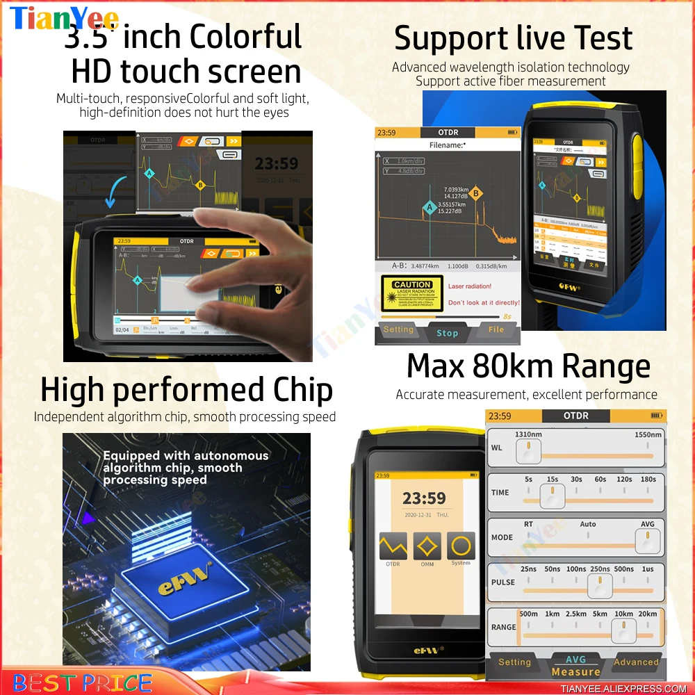 Мини-рефлектометр оптического волокна OTDR прибор для проверки оптоволокна в