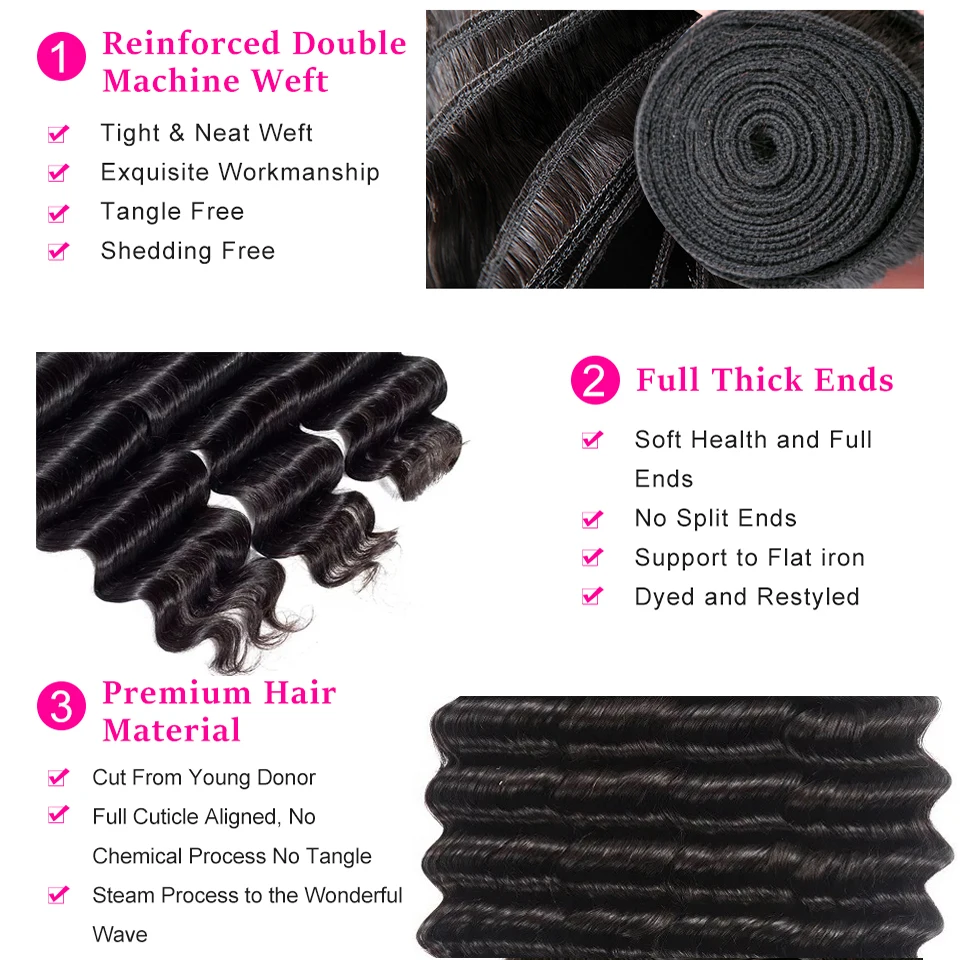 Loose Deep Wave Bundles 3/4 Human Hair Remy Brazilian Extension Natural Color |