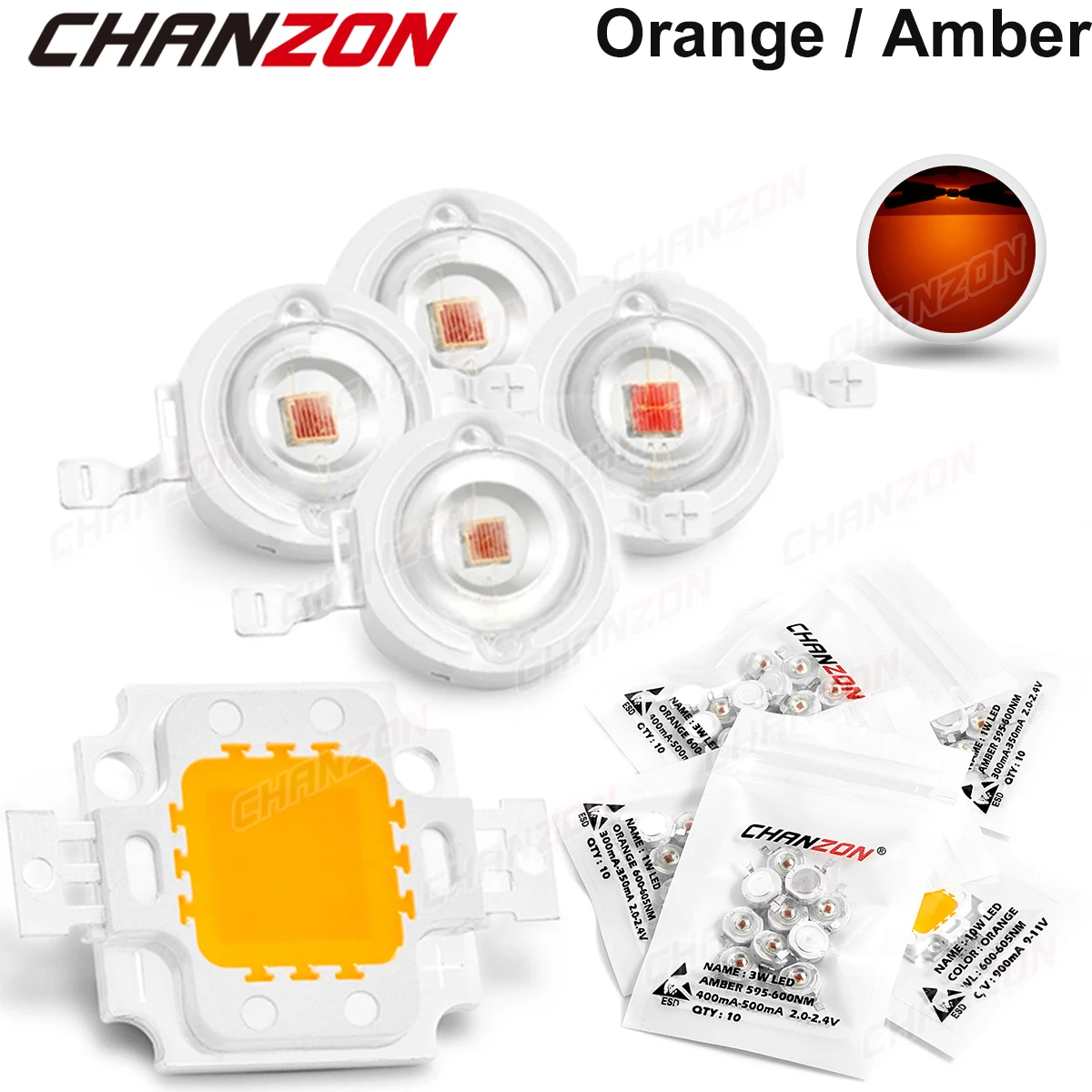 

Светодиодный чип высокой мощности, 1 Вт, 3 Вт, 10 Вт, оранжевый Янтарный светодиод, лампа-шарик, 595 нм-600 Нм/600 Нм-605нм, встроенный диод