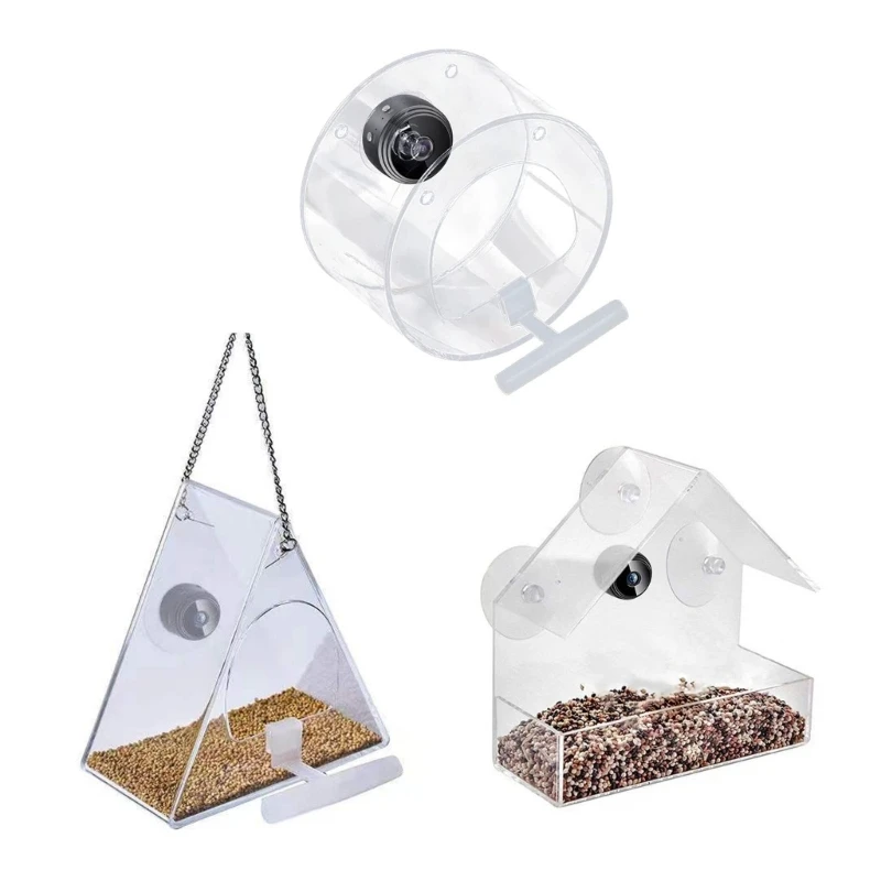 

Clear Acrylic Bird Feeders with Camera Hanging Bowl for Outside Wild Birds L21C