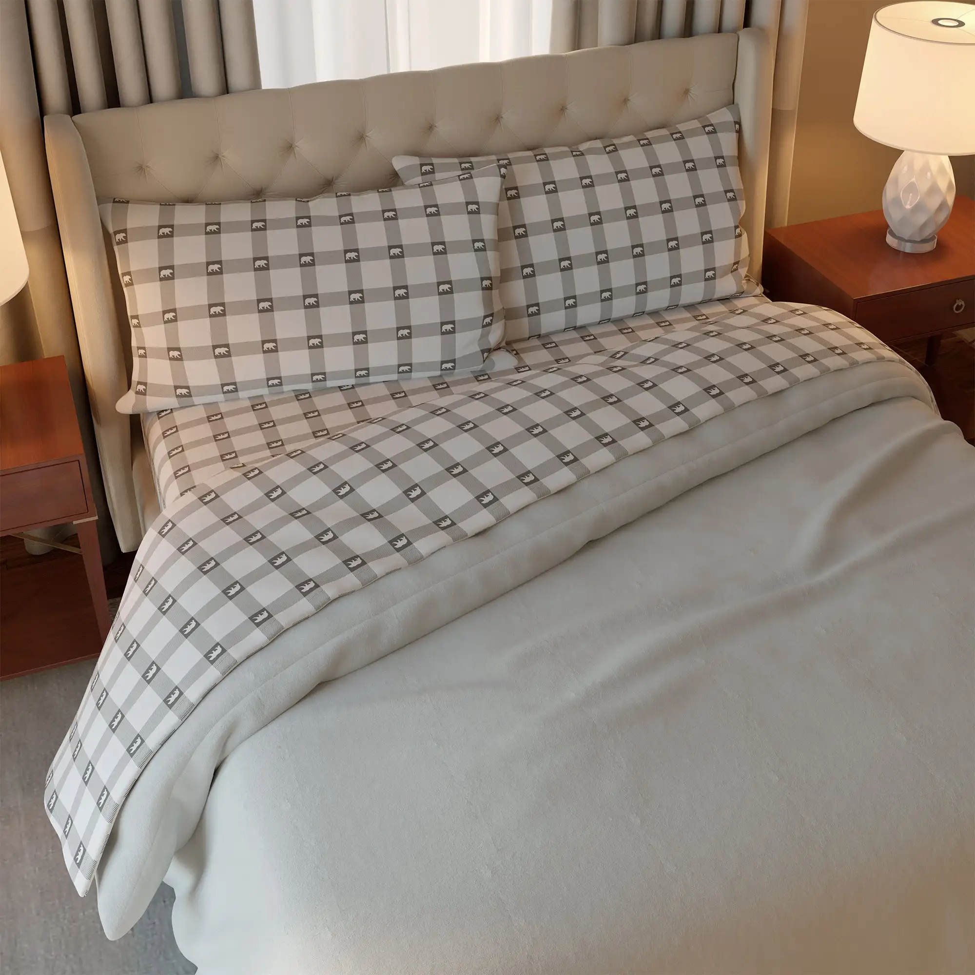 

Cotton 4 Piece Flannel Sheet Set, Heavyweight 180GSM Deep Pocket Bed Sheets, Queen, Light Gray Plaid