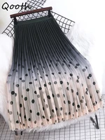 qooth spring summer gradient color mesh polka dot pleated skirt elegant mid length high waist a line skirt qt1672