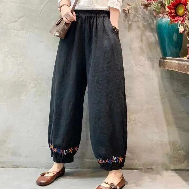 Повседневная Женская одежда свободные хлопковые льняные брюки женские