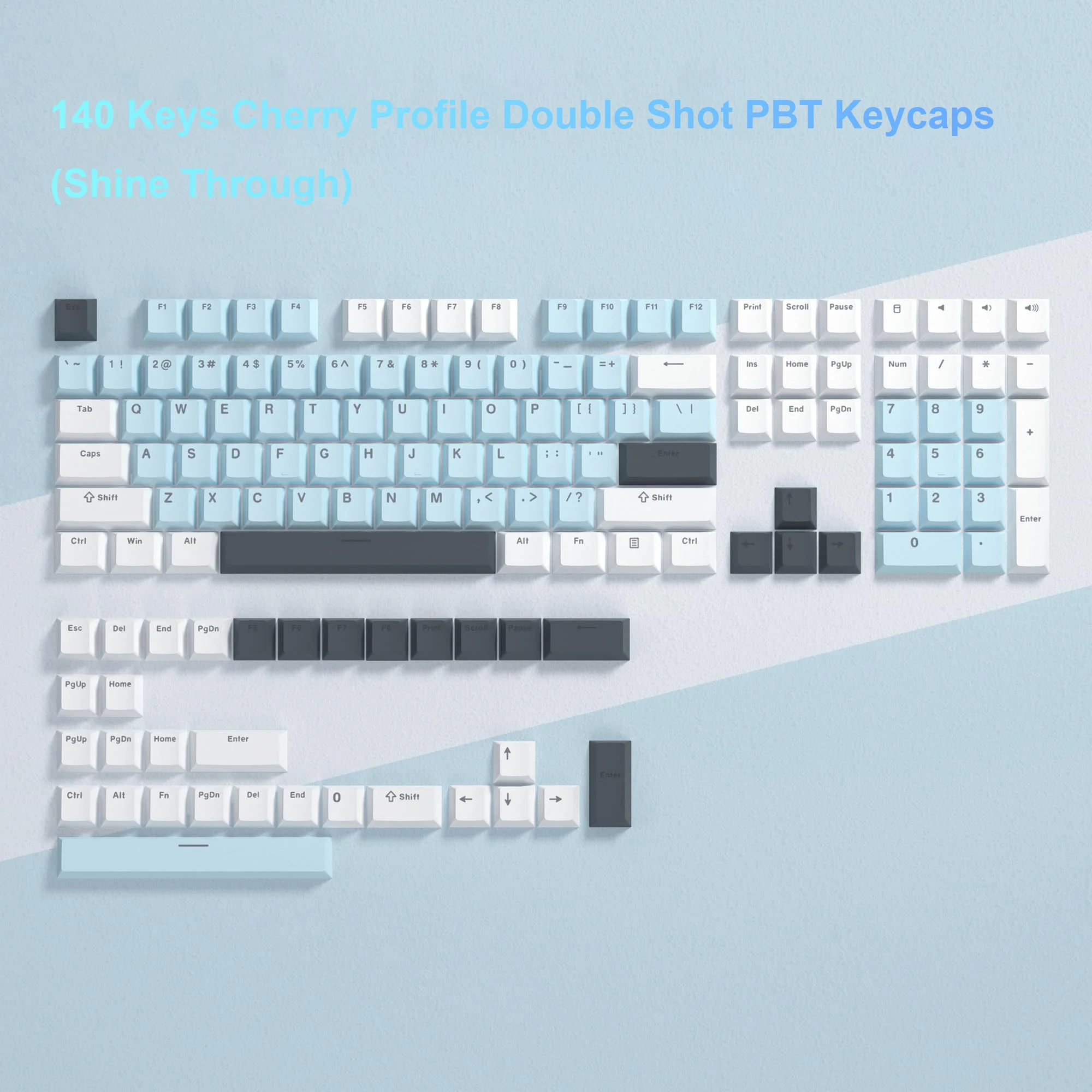 140-клавишные синие колпачки для клавиш с RGB-подсветкой Cherry Profile Double Shot PBT Gateron MX Switch