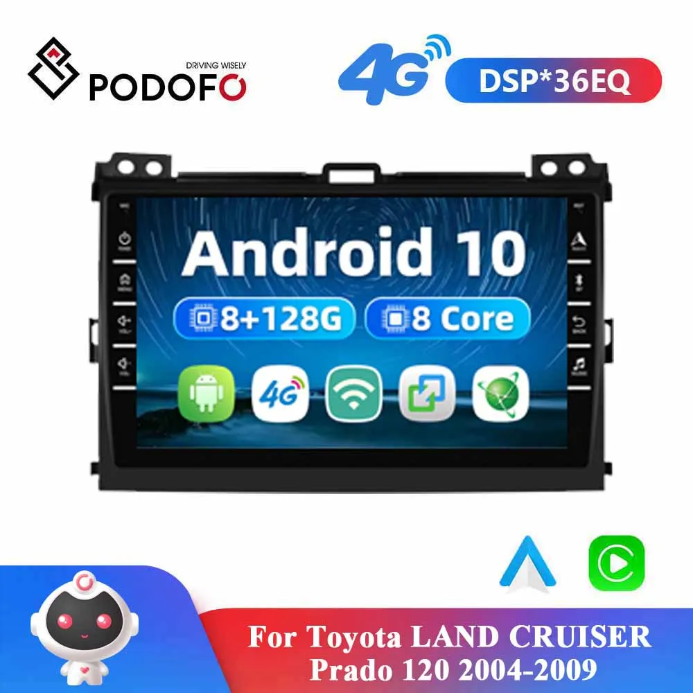 Автомобильный мультимедийный плеер Podofo 2Din Android 10 0 GPS-навигация 8 ядер 4G Carplay для