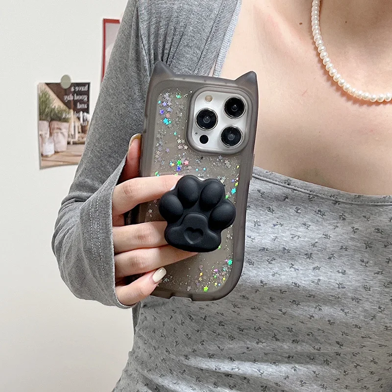 Милый чехол для телефона с 3D кошачьими лапами iPhone 12 13 11 Pro 14 15 Max Plus мягкий из ТПУ