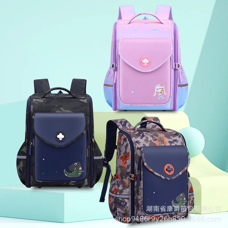 New Primary Children Cartoon Unicorn Dinosaur Backpacks Grade 1-6 Cute Girl Boy Breathable Fashion British Style PU Schoolbags