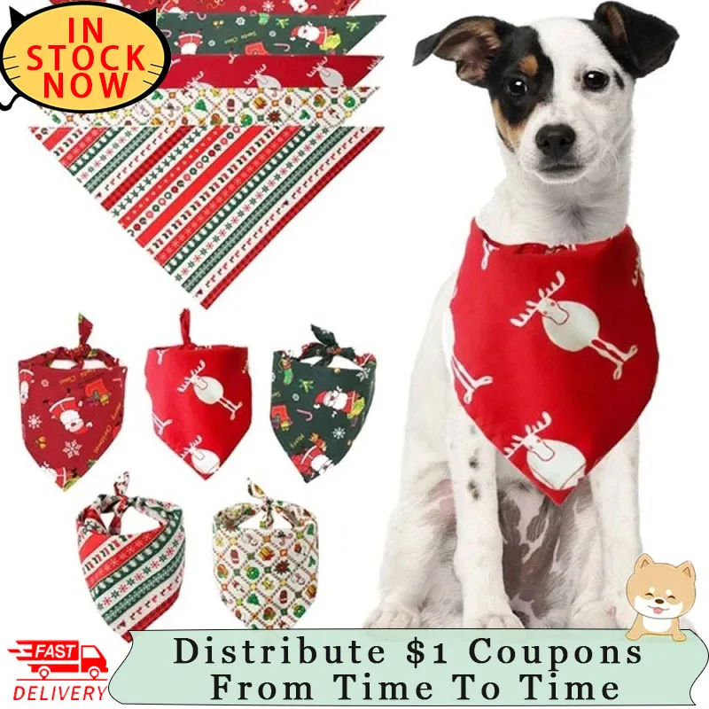 

Puppy Christmas Pet Bandanas Collar for Dogs Cats cotton Triangular Bibs Scarf Collar with Santa Claus Pattern For Accessories