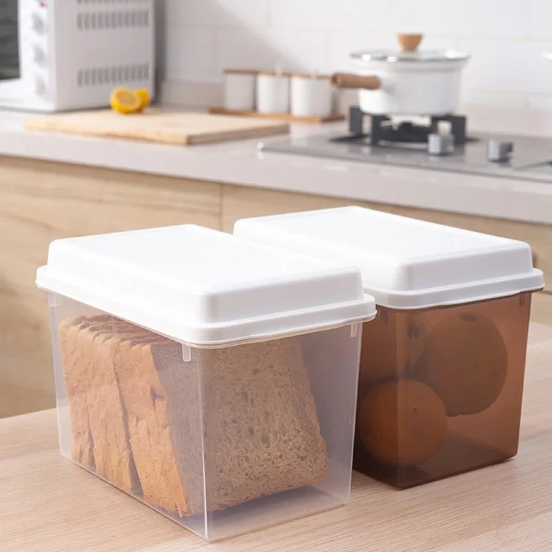 

Kitchen Plastic PP Transparent Square With Lid Bread Toast Refrigerator Crisper Storage Box Large Capacity Food Container Boxes