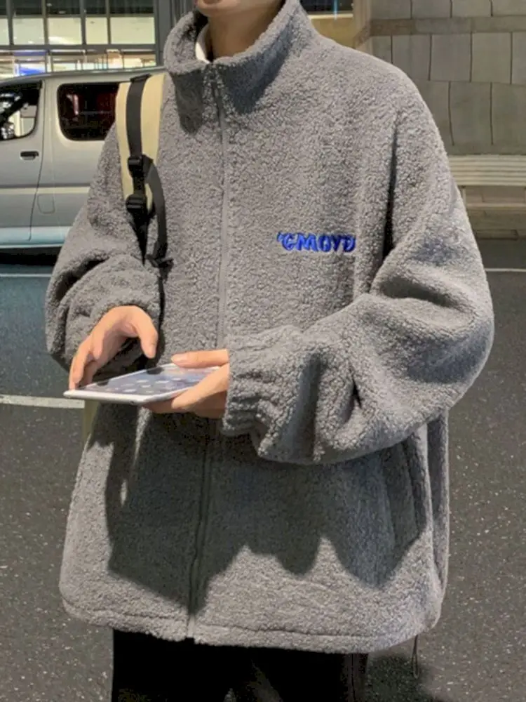 Куртка мужская из овечьей шерсти на молнии с высоким воротником |