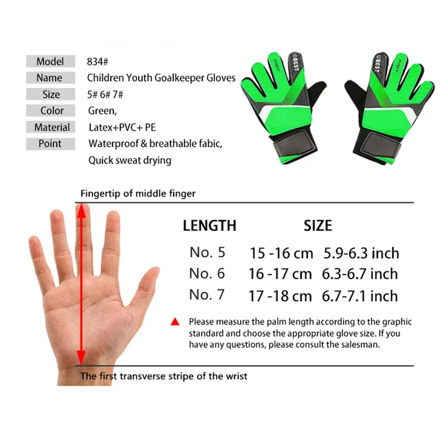 1 Pair Children Anti-Slip Glove Goalkeeper Gloves PU Gloves Finger Protection Goal Thickened Latex Football Gloves For Kids 6