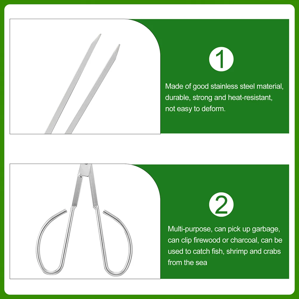 

Tong Charcoal Barbecue Grabber Scissor Tongs Campfire Scissors Serving Iron Crab Artifact Fire Camping Picker Firewood Clamp