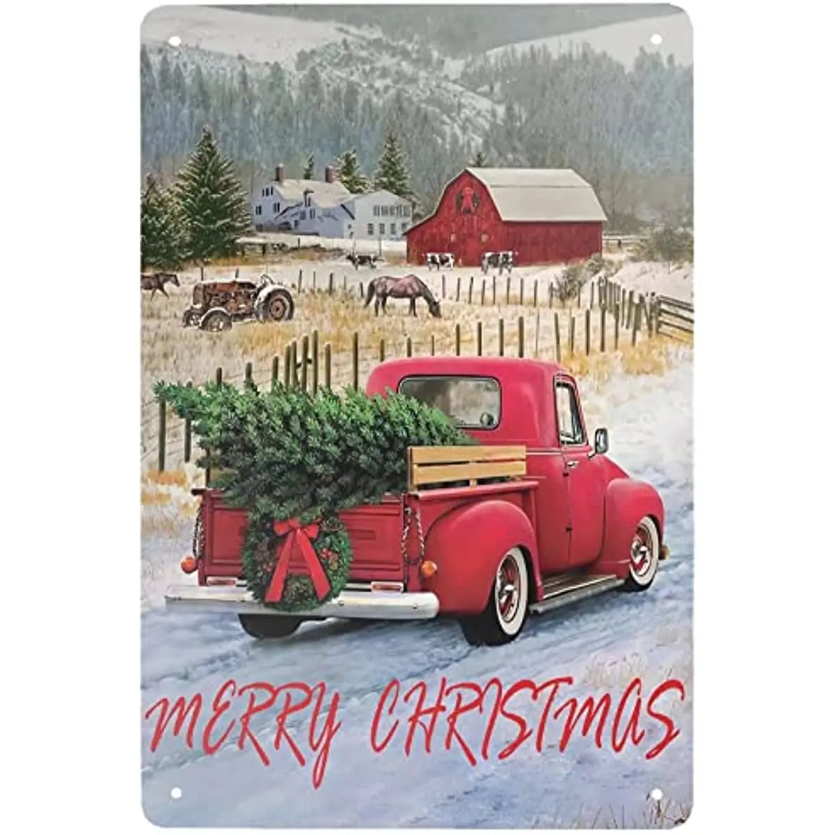 

Retro Metal Tin Signs Merry Christmas Truck Tree Poster Wall Plaque Bathroom Bar Farm Yard Garden Garage Club Wall Decor