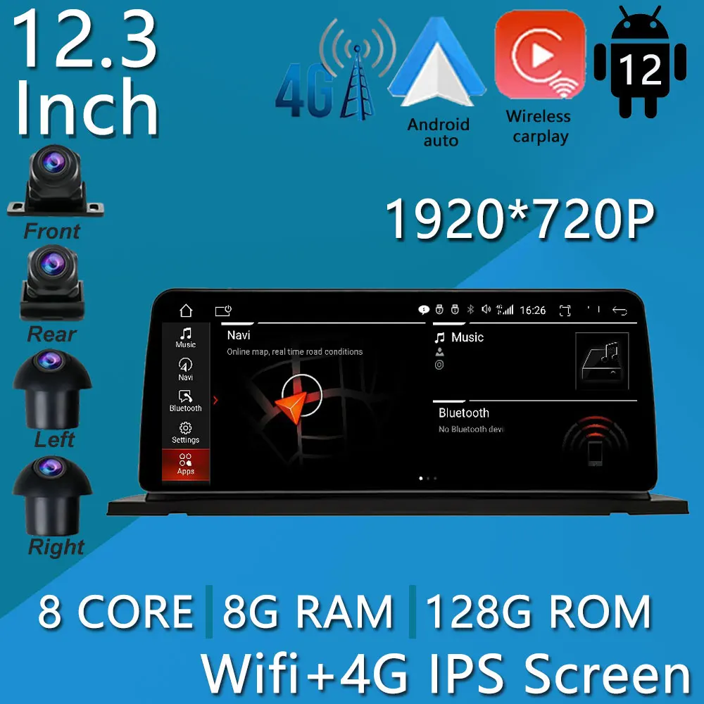 

12.3" Android 12.0 Car Player For BMW 5 Series F07 GT CIC NBT System 2011-2016 Carplay + Auto 1920*720P IPS Screen