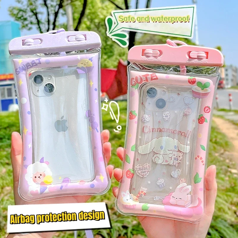 

Cartoon Cute Inflatable Airbag Sealed Mobile Phone Waterproof Bag Diving Swimming Phone Storage Bag Transparent Phone Organizer