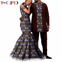 dashiki african couple clothes ankara print lace long mermaid dresses for women match men outfits party wedding dresses y22c033