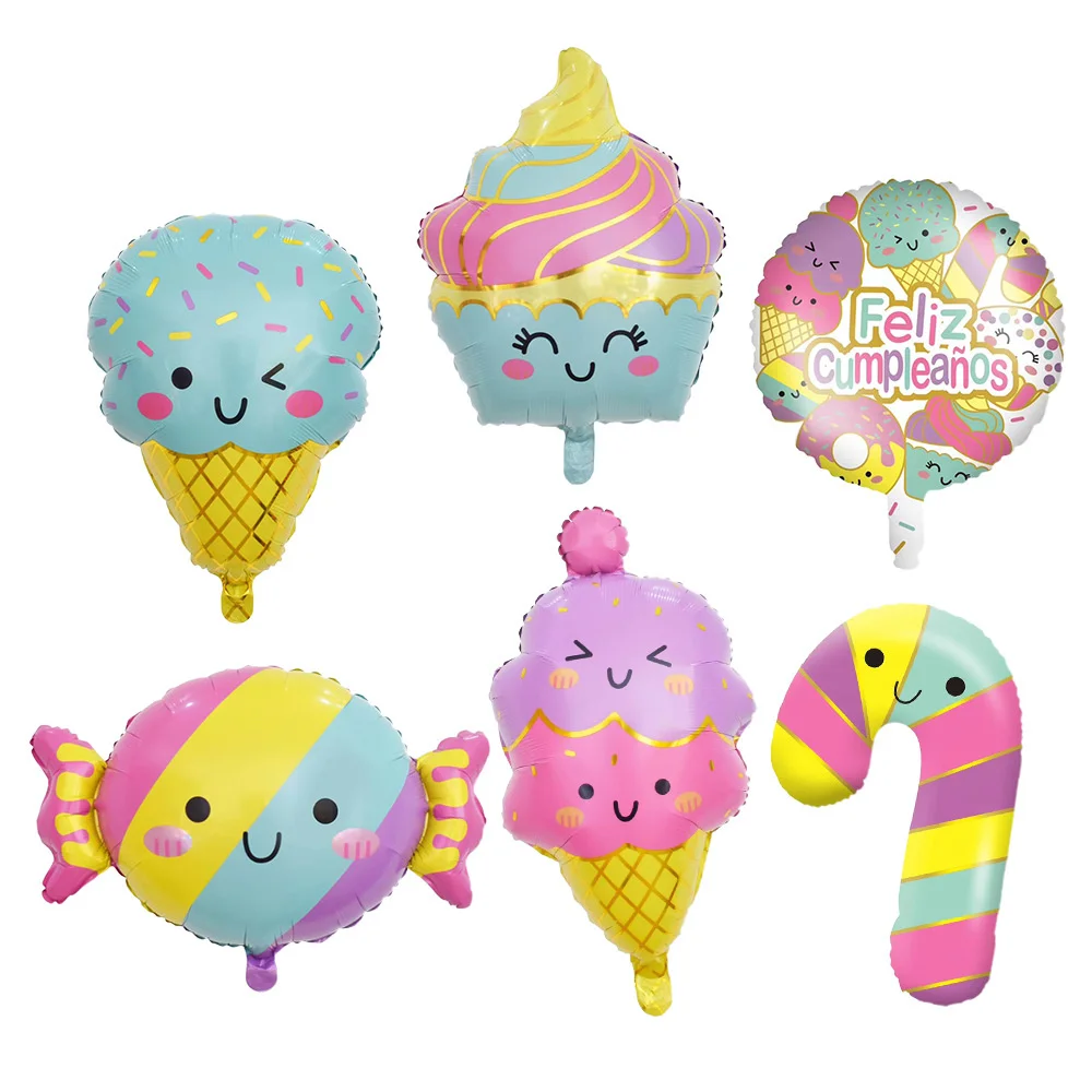 

5Pcs New Candy Dessert Series Cake Ice Cream Cane Cartoon Shape Aluminum Film Balloon Children'S Birthday Party Party Decoration