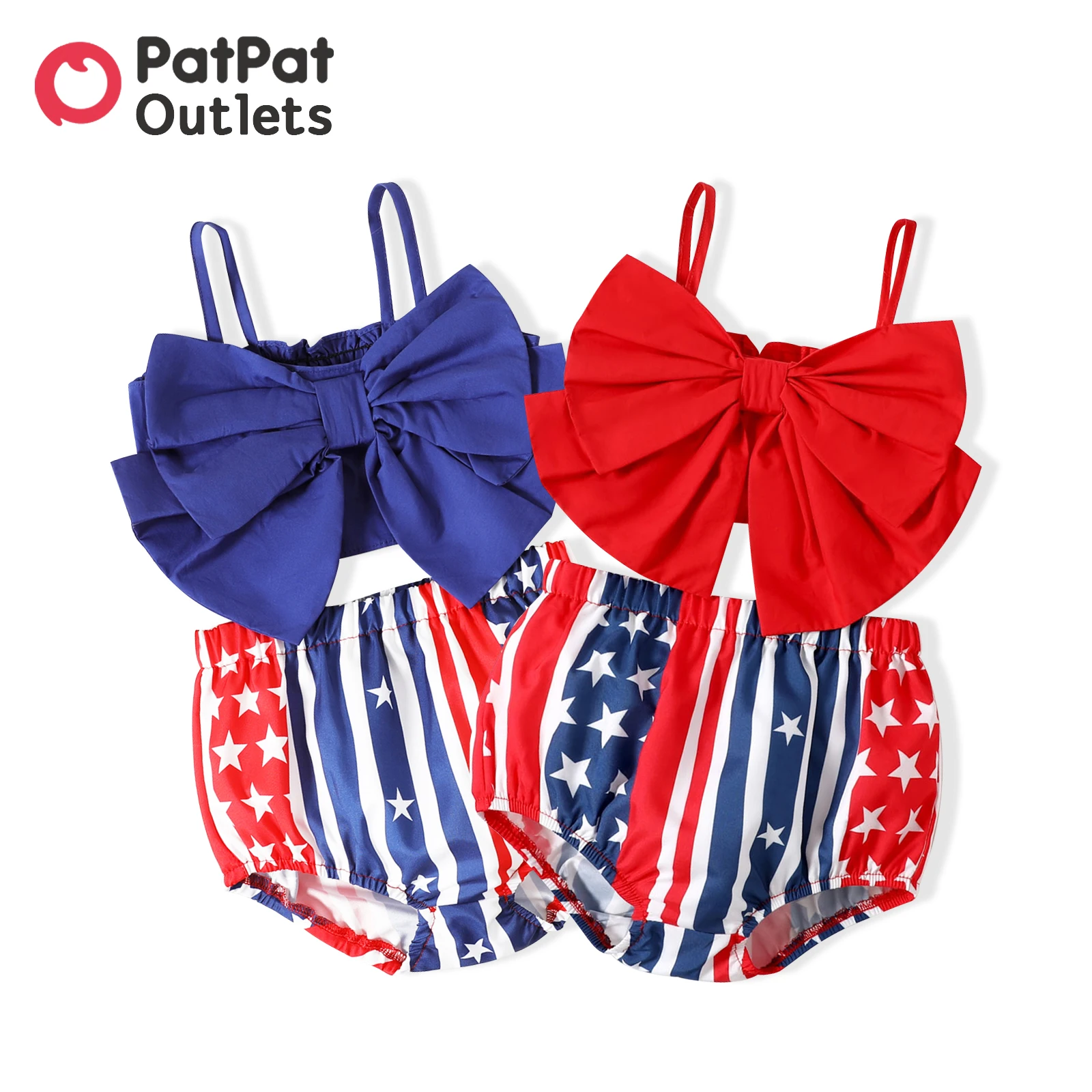 

PatPat Newborn Independence Day 2pcs Summer Baby Girl Clothes 100% Cotton Sleeveless Infant Red Bowknot Camisole Shorts Set