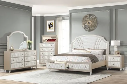 

Ночная подставка URBANLIFE Tiffany из дерева цвета слоновой кости и шампанского