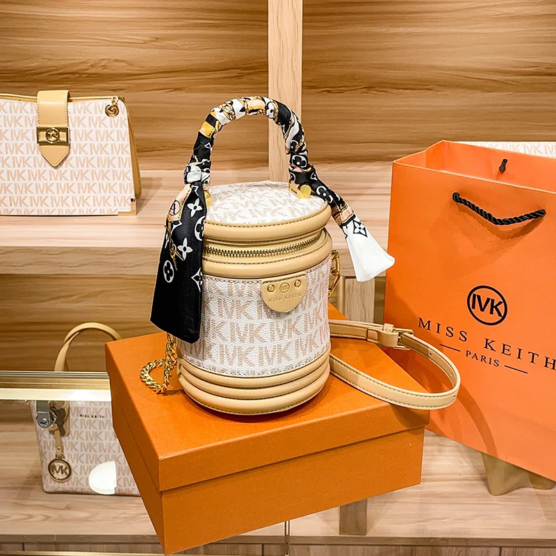 

Khamezoa кожаная женская сумка на одно плечо mk Новинка 2022 модная темпераментная маленькая цилиндрическая женская сумка