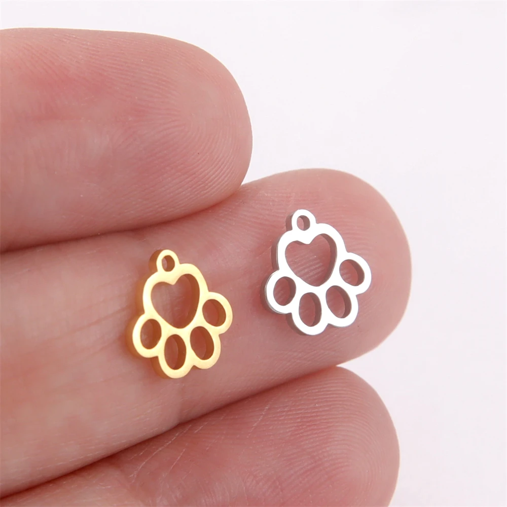 

5pcs/Lot Cute Love Hearts Cat Pawprint Charms For Jewelry Making Stainless Steel Tiny Pendant Diy Necklace Bracelet Accessories