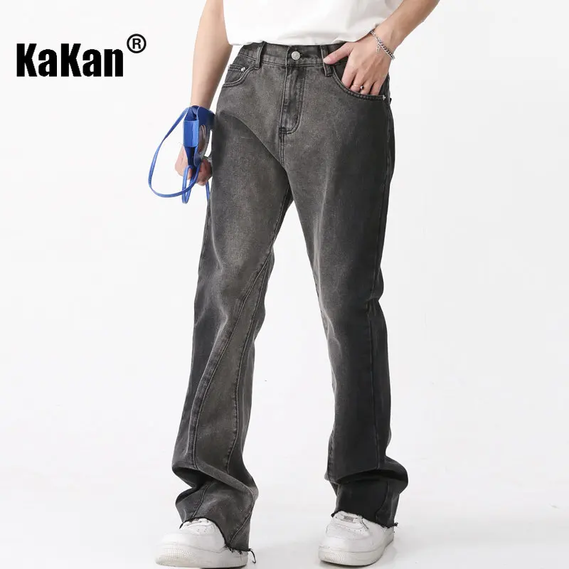 Kakan - New Loose Gradient Denim Jeans for Men, Youthful and Trendy Back Waist Stretch Long Jeans K50-462