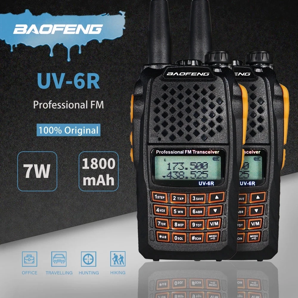 2pcs Power 7W Baofeng UV-6R Walkie Talkie VHF/UHF Dual Band Portable FM Transceiver Two Way Ham CB Radio Upgrade UV6R Hunting