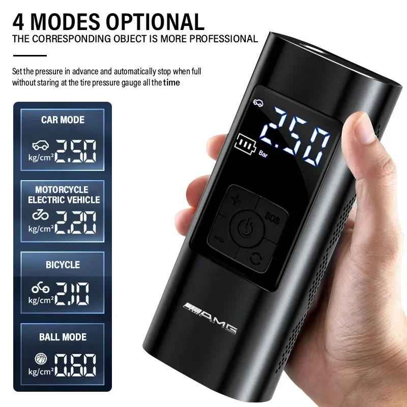 Автомобильный насос AMG с эмблемой умный цифровой для накачки шин Mercedes Benz B/C/E/S Class
