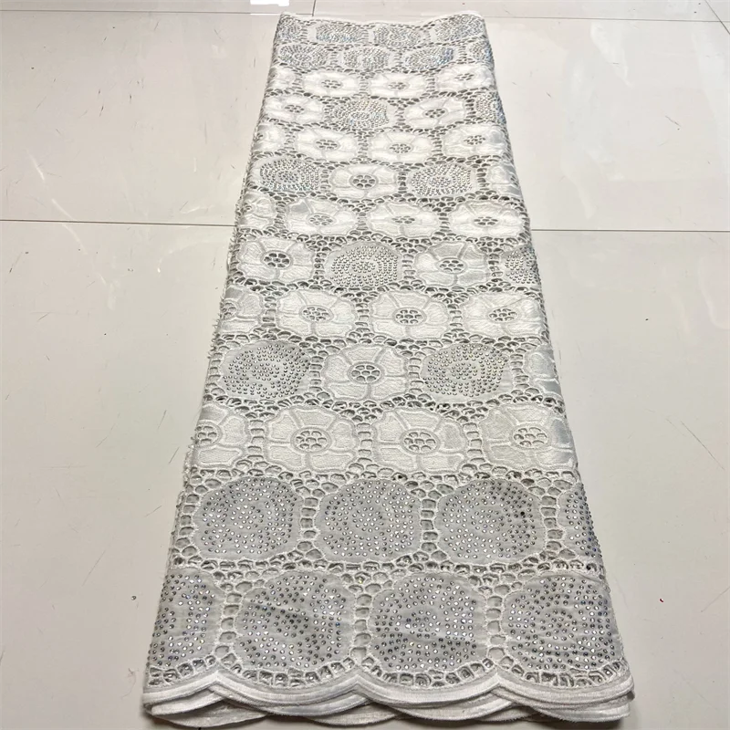 

5 Yard Swiss Fabric Latest Heavy Beaded Embroidery African 100% Cotton Voile Lace Popular2022 Dubai Style For wedding Party13L
