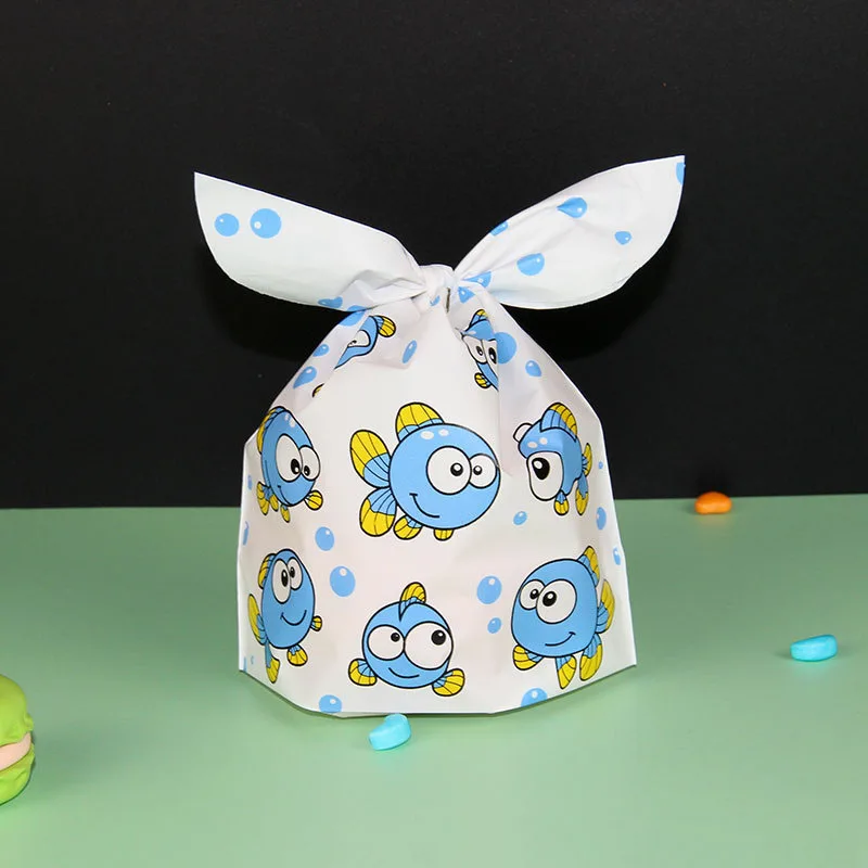 AQ 2022 White Frosted Floating Blue Bubbles Party Candy Gift Long Rabbit Ear Packaging Bag Cartoon Big Eye Blue Fish Goodie Bags