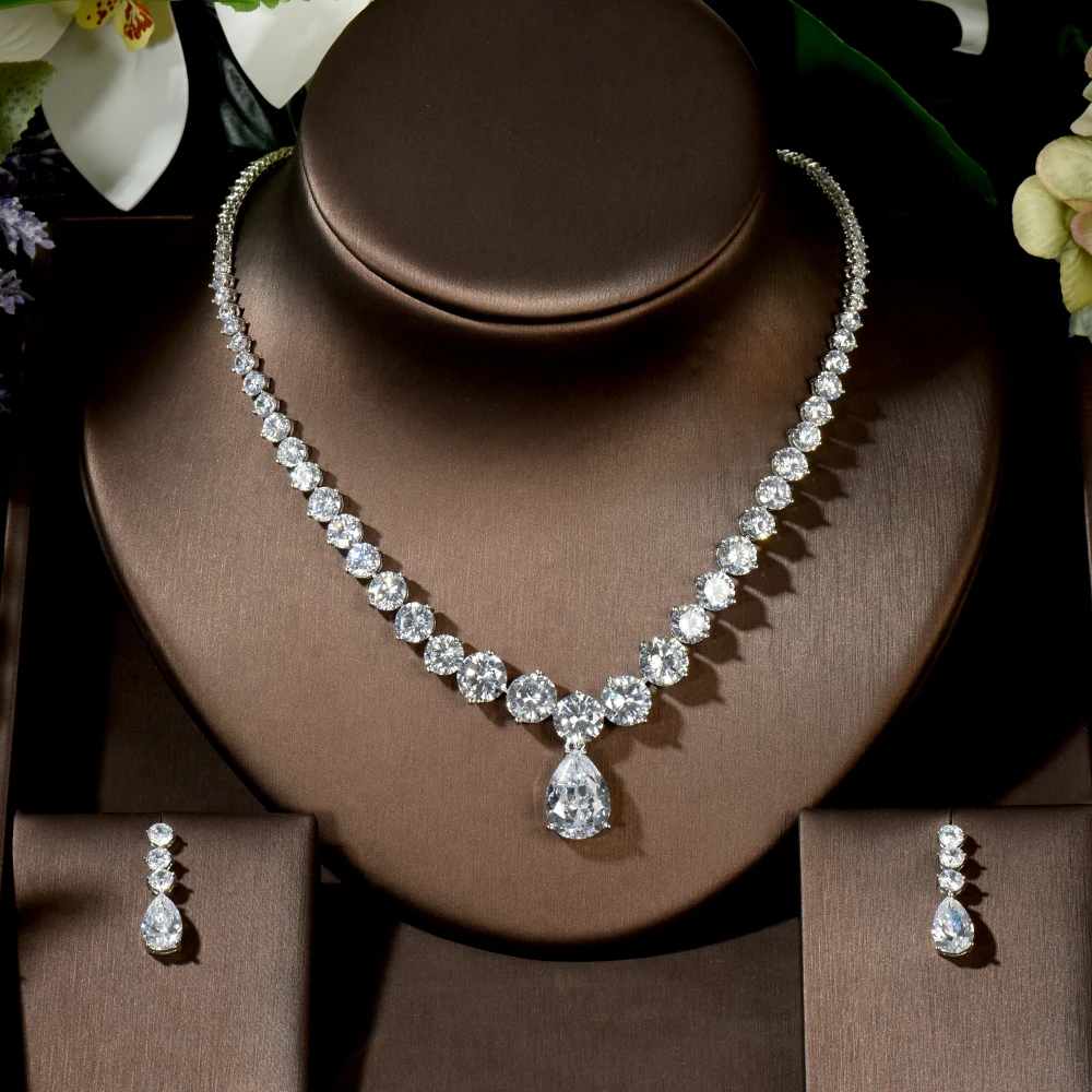 

Модное ожерелье и серьги-подвески в форме капли воды с кубическим цирконием, Свадебные Ювелирные наборы для невесты, свадебный подарок для невесты