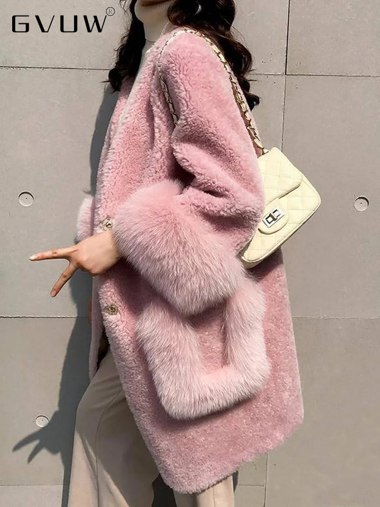 

Женское утолщенное пальто GVUW, однотонное теплое шерстяное пальто с карманами, V-образным вырезом и длинным рукавом, Осень-зима, 17D7353