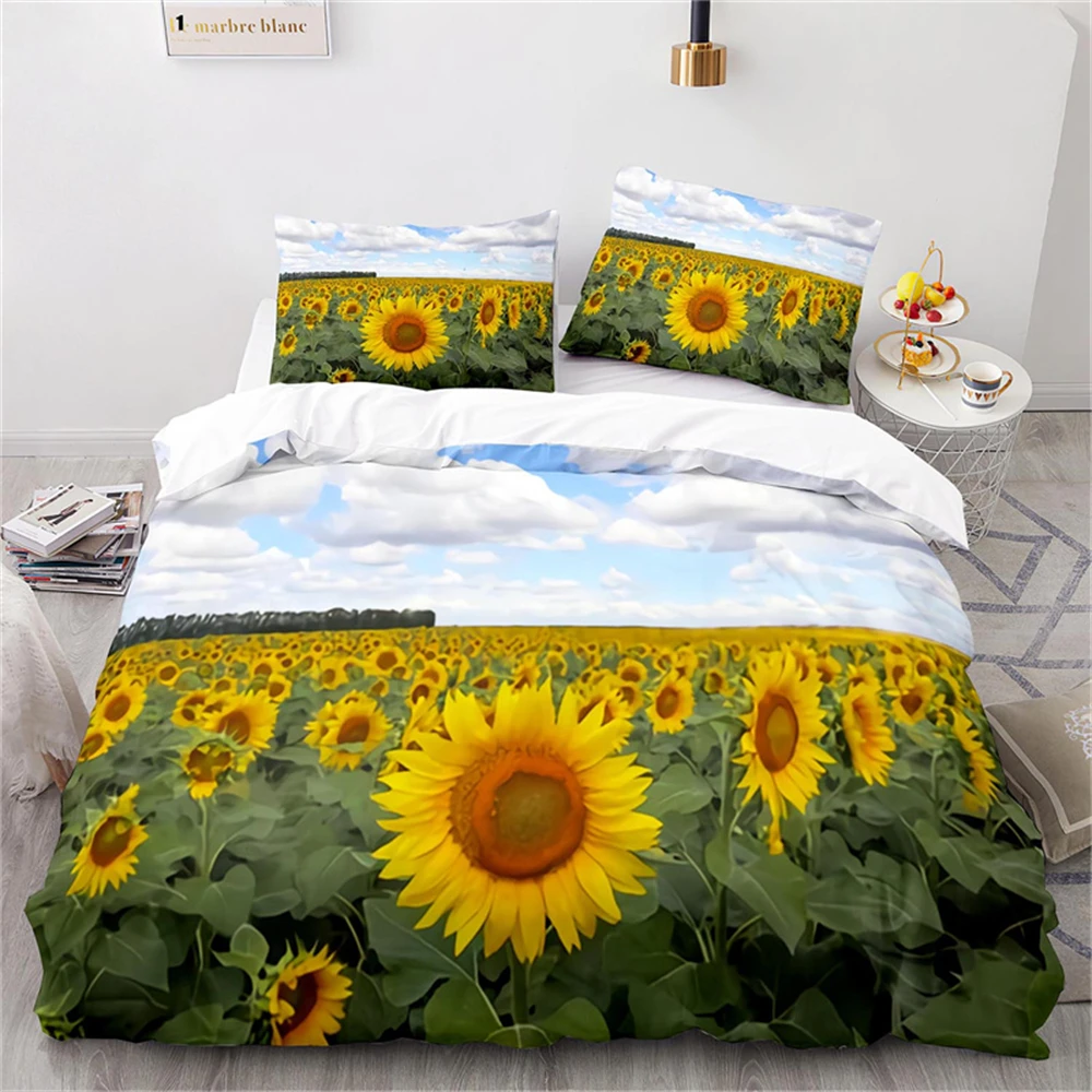 

Nature Theme Sunflower Duvet Cover Microfiber Tropical Floral Comforter Cover Yellow Blossom Bedding for Kids Adults Bedroom