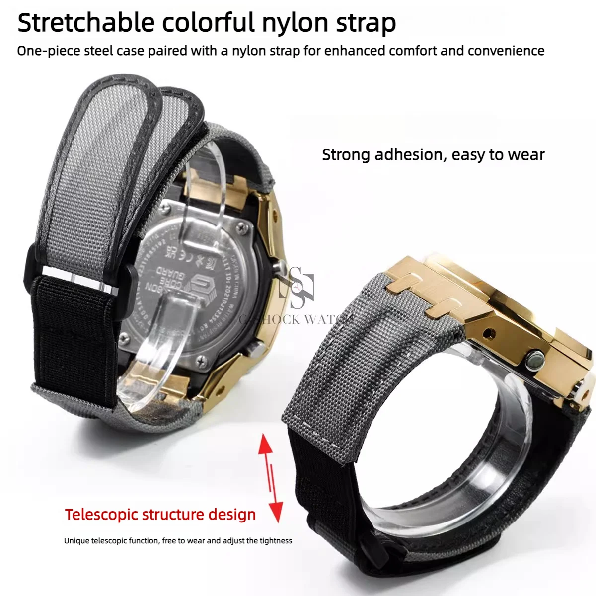 Фото Комплект для модификации GA-2100 GM-2100 для Casioak G-shock GA2100 GA2110 GBM2100 GMA-S2100: эластичный нейлоновый ремешок и стальной корпус, аксессуары №4