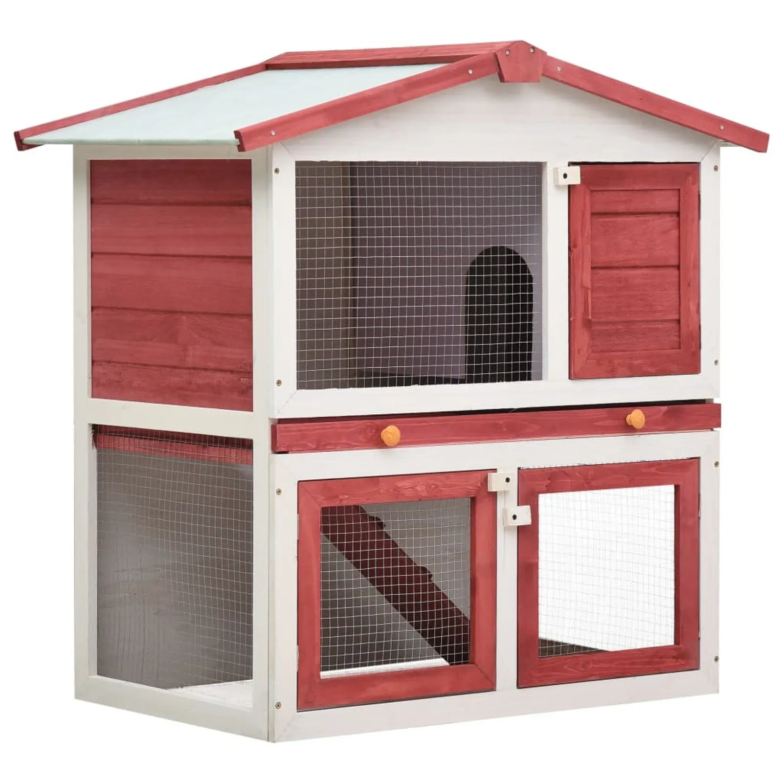 

Outdoor Rabbit Hutch 3 Doors Red Wood